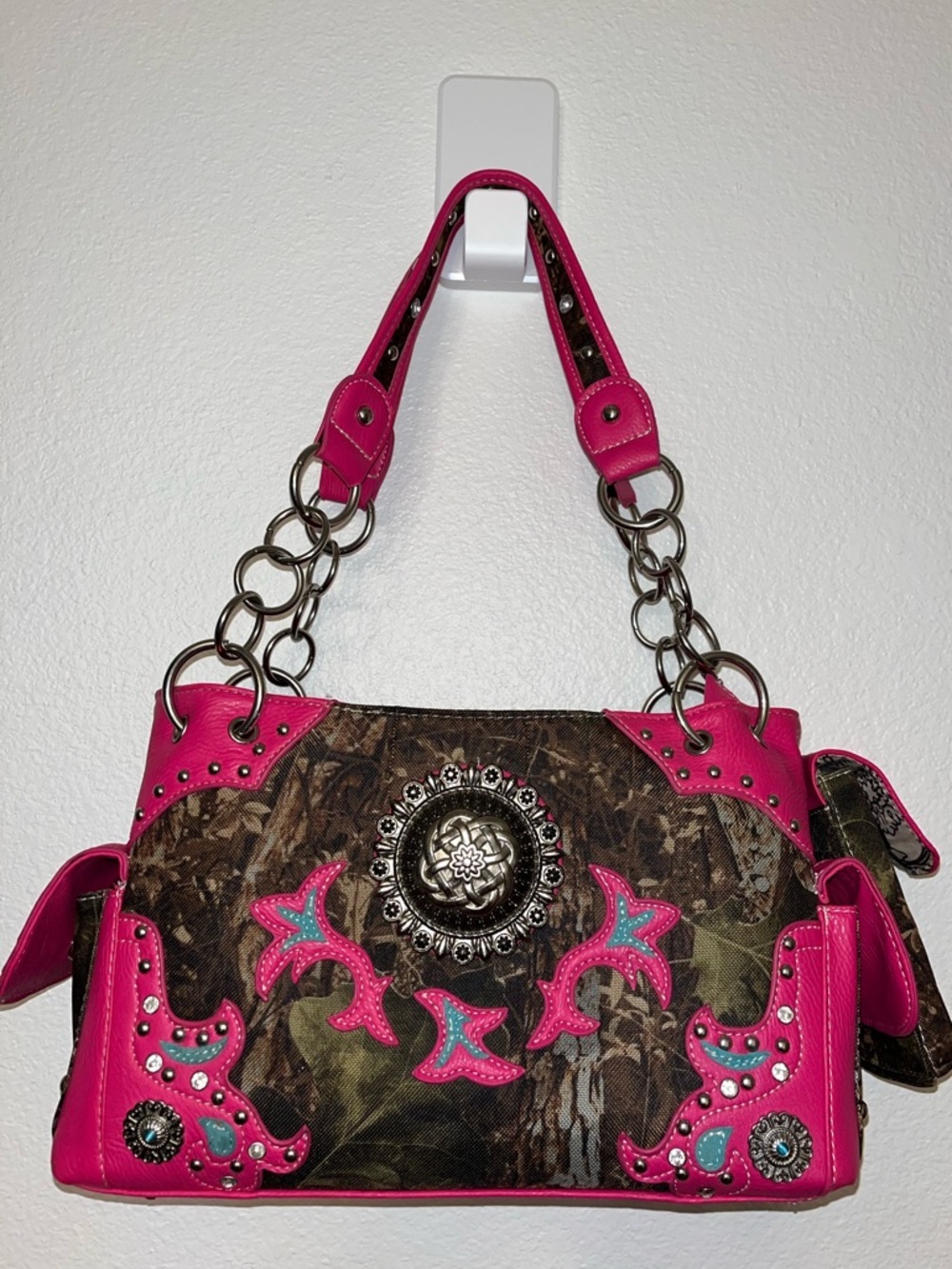 Pink Camo Western Handbag Studded Crossbody Purse Bling Cowgirl Bag